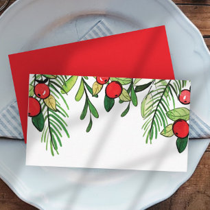 Carte De Placement Aquarelle Holly Berry Foliage Vacances