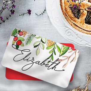 Carte De Placement Aquarelle Holly Berry Foliage   Vacances