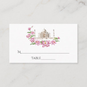 Carte De Placement Aquarelle indienne Lotus Flower Taj Mahal