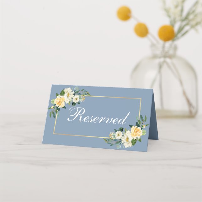 Carte De Placement Aquarelle Jaune Floral Gold Mariage Réservé (Dos)