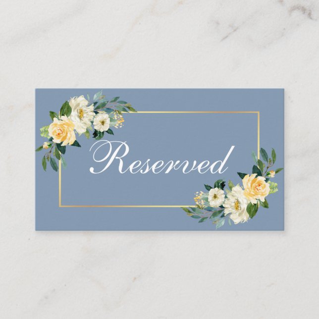 Carte De Placement Aquarelle Jaune Floral Mariage Réservé Or (Devant)