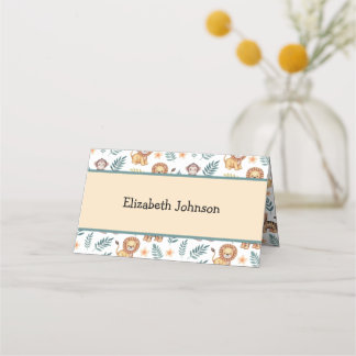 Carte De Placement Aquarelle Jungle Safari Animaux Feuilles tropicaux