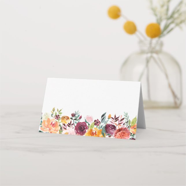 Carte De Placement Aquarelle L'automne fleurit Floral Garland Mariage (Devant)
