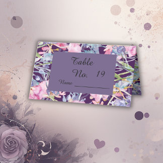 Carte De Placement aquarelle lilas fleur sauvage feuillage verdure