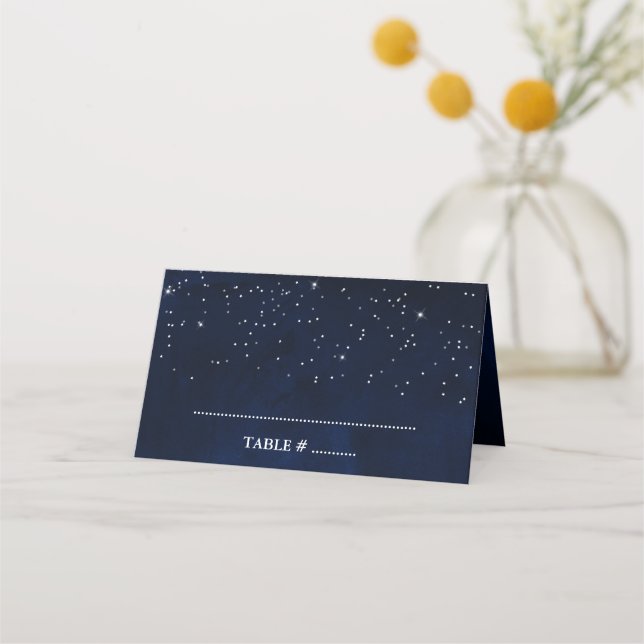 Carte De Placement Aquarelle Mariage céleste Ciel bleu et étoiles (Devant)