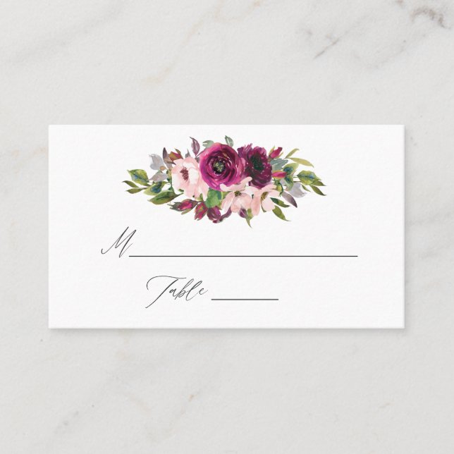 Carte De Placement Aquarelle Marsala et Mariage floral (Devant)