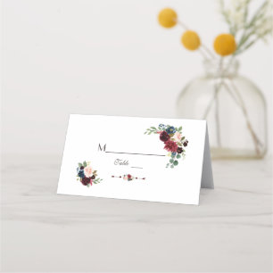 Carte De Placement Aquarelle Merlot Marine bleu Floral Numéro de tabl