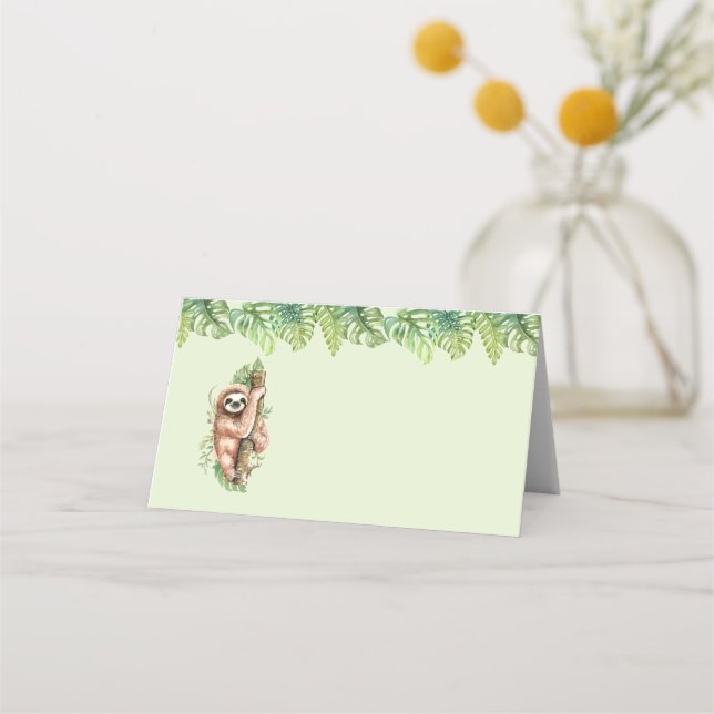 Carte De Placement Aquarelle mignonne Sloth & Feuilles tropicaux (Devant)