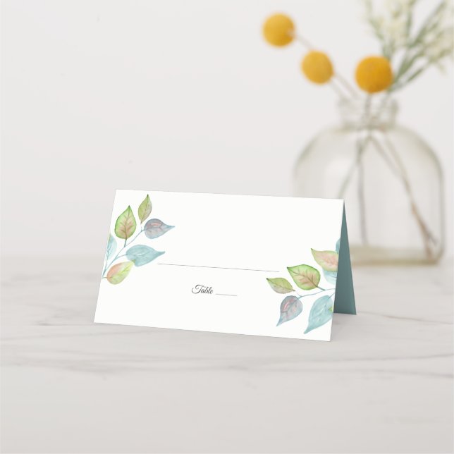 Carte De Placement Aquarelle moderne Mariage de feuillage de feuilles (Devant)