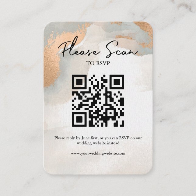 Carte De Placement Aquarelle Moody or rose Code QR Abstrait RSVP (Devant)