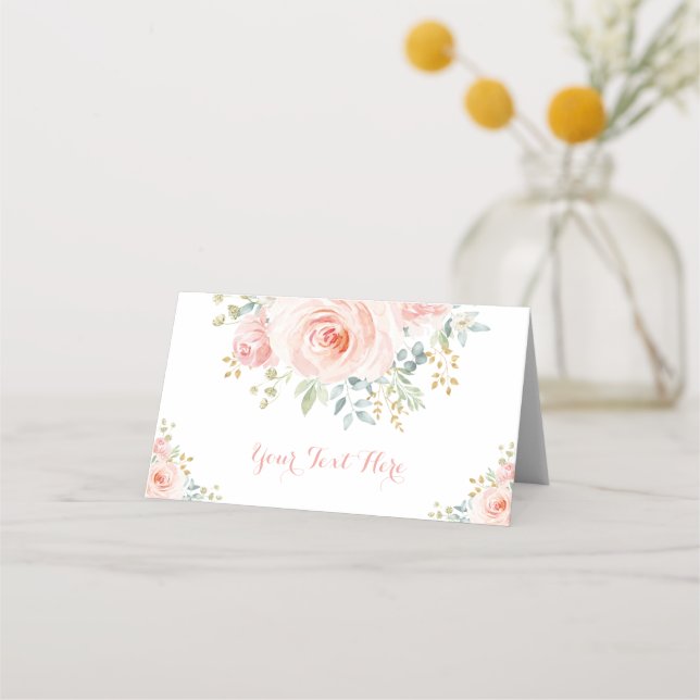 Carte De Placement Aquarelle or doux Wedding shower floral (Devant)