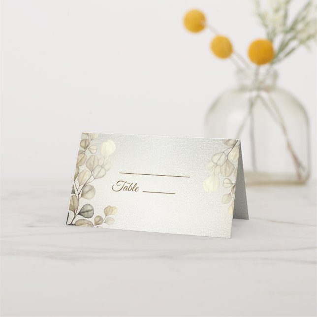 Carte De Placement Aquarelle Or Eucalyptus Foliage Mariage brillant (Devant)