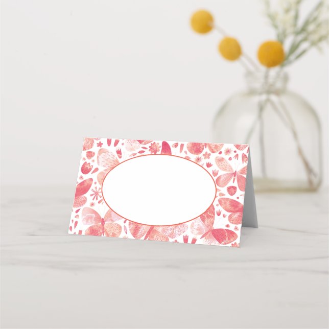 Carte De Placement Aquarelle papillon rose (Devant)