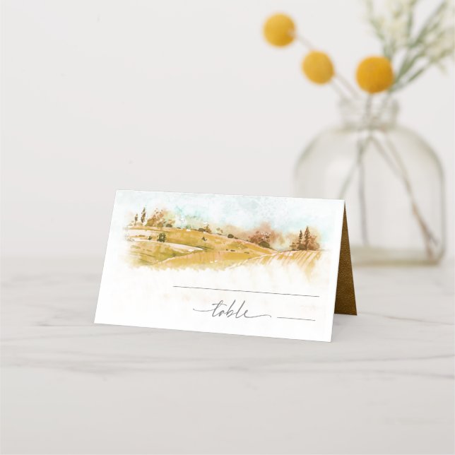 Carte De Placement Aquarelle Paysage Mariage Automne Gold ID786 (Devant)
