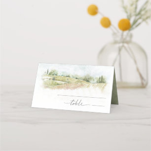 Carte De Placement Aquarelle Paysage Mariage Sage Green ID786