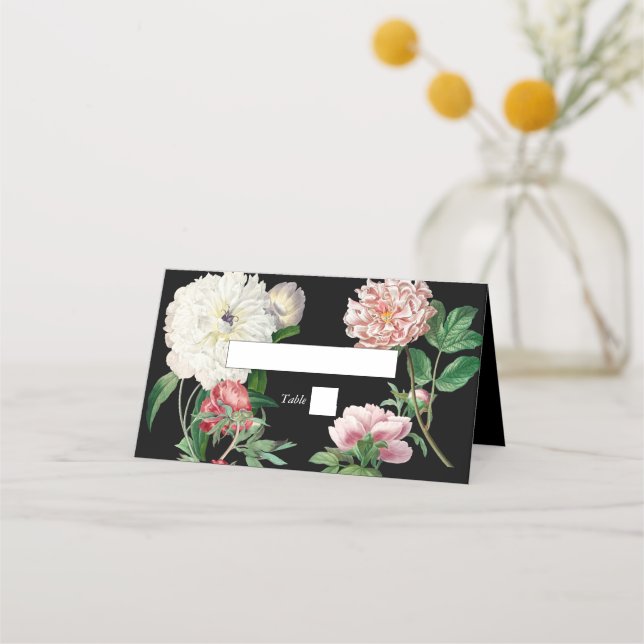 Carte De Placement Aquarelle Peonies rose Fleurs Mariage Noir (Devant)