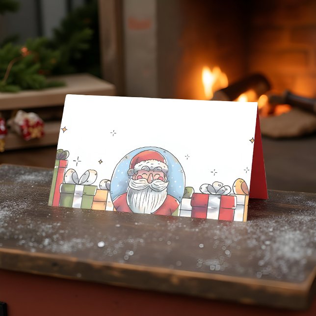 Carte De Placement Aquarelle Père Noël et cadeaux de Noël (Créateur téléchargé)