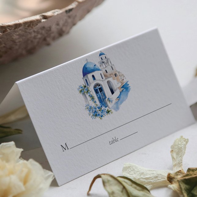 Carte De Placement Aquarelle personnalisée Mariage Grèce Santorini (Créateur téléchargé)