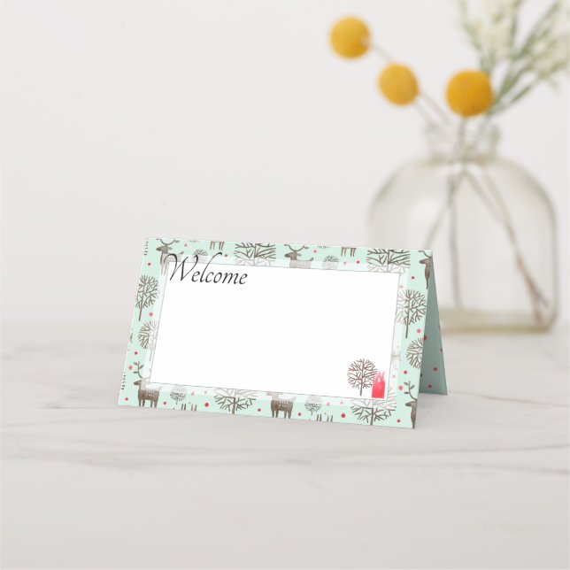 Carte De Placement Aquarelle Reindeer Motif Pastel Vert N'importe que (Devant)