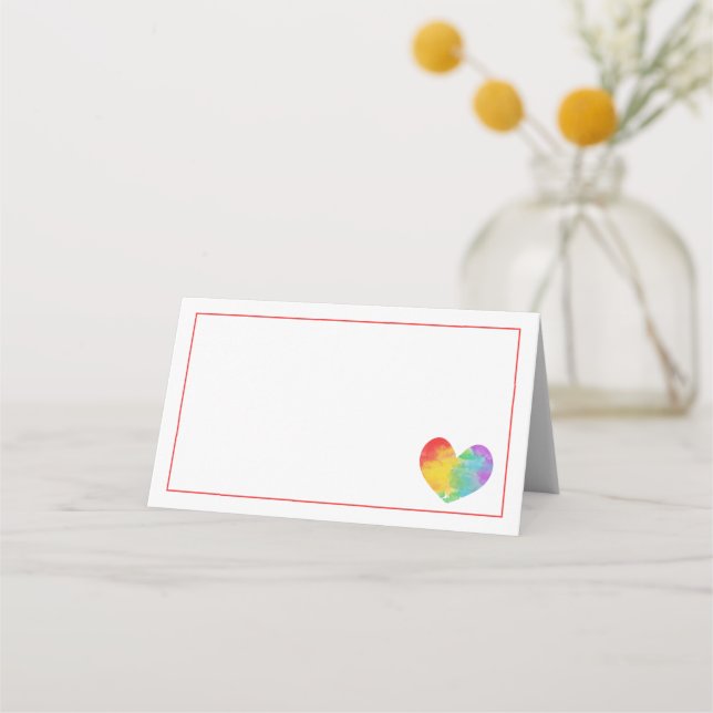 Carte De Placement Aquarelle Remplie Fierté Coeur Gay Lesbien Mariage (Devant)