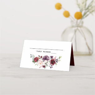 Carte De Placement Aquarelle romantique Bourgogne Rouge Blush Rose Fl