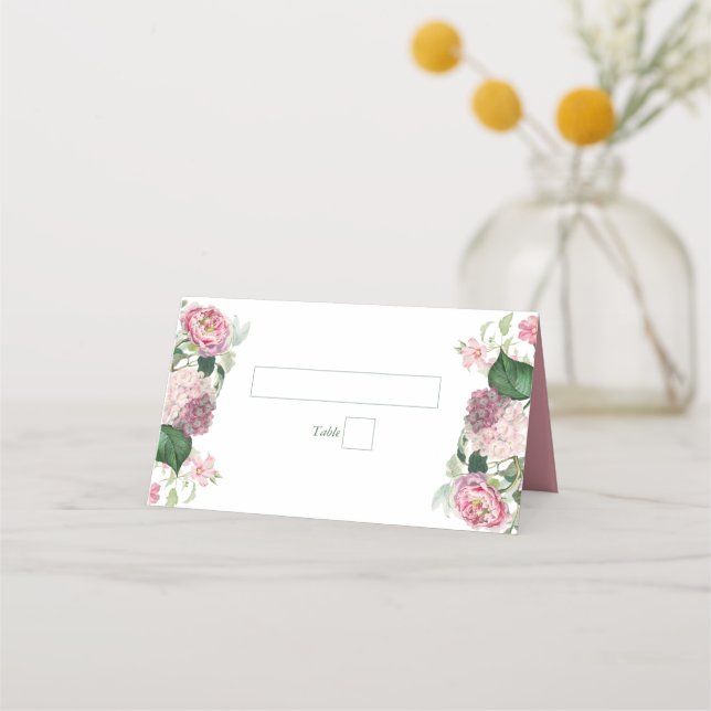 Carte De Placement Aquarelle romantique Fleurs roses Mariage de jardi (Devant)