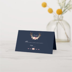 Carte De Placement Aquarelle rose Blush Floral Antlers Mariage de mar