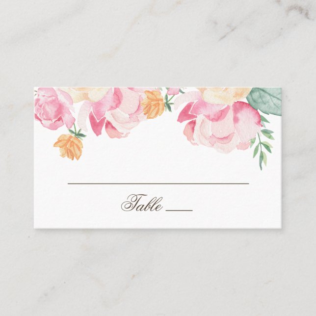 Carte De Placement Aquarelle rose et pêche jardin mariage fleuri (Devant)