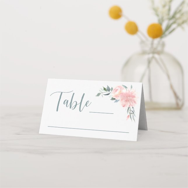 Carte De Placement Aquarelle rose Floral Corner Mariage et banquet (Devant)