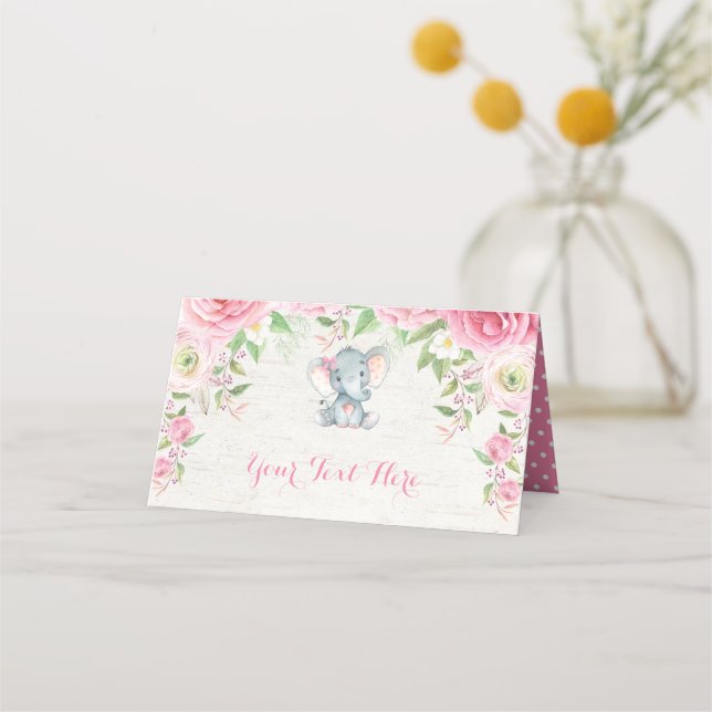 Carte De Placement Aquarelle rose Floral Elephant Roses fille Jungle (Devant)