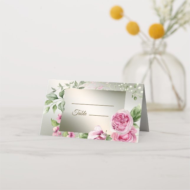 Carte De Placement Aquarelle rose Floral Frame Bronze brillant (Devant)