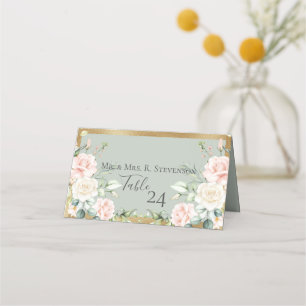 Carte De Placement Aquarelle rose pâle Élégant Script vert