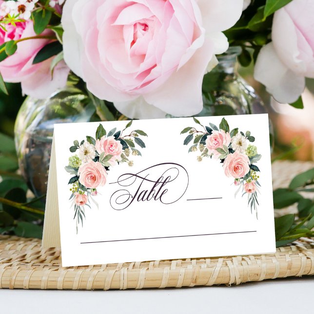 Carte De Placement Aquarelle rose pâle Mariage Floral (Créateur téléchargé)