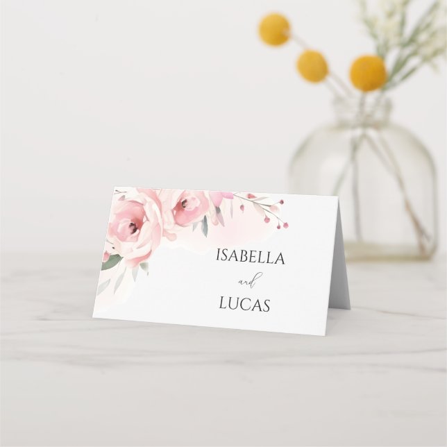 Carte De Placement Aquarelle rose Roses Mariage (Devant)