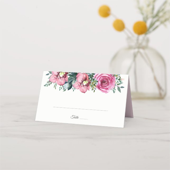 Carte De Placement Aquarelle rose Roses Orchidées Mariage floral (Devant)