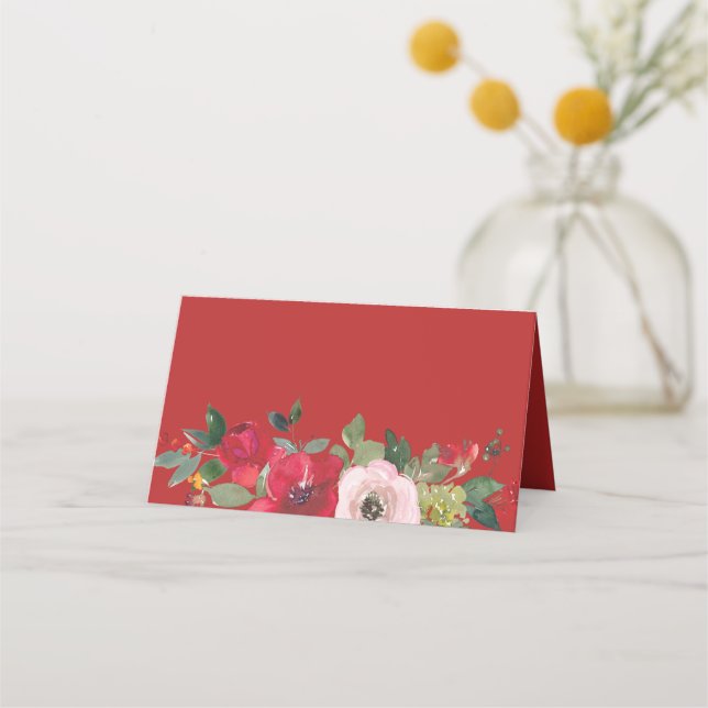 Carte De Placement Aquarelle rose rouge floral moderne double bonheur (Devant)