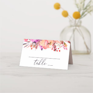 Carte De Placement Aquarelle rose vif pêche automne mariage floral
