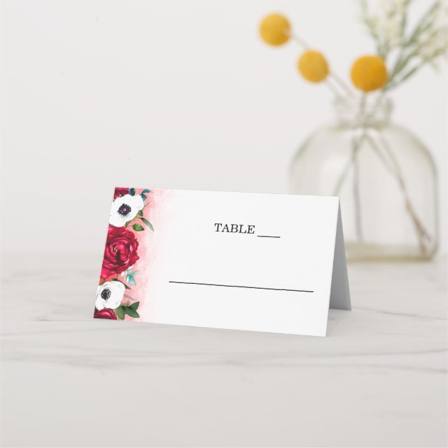Carte De Placement Aquarelle Rouge Blanc floral (Devant)