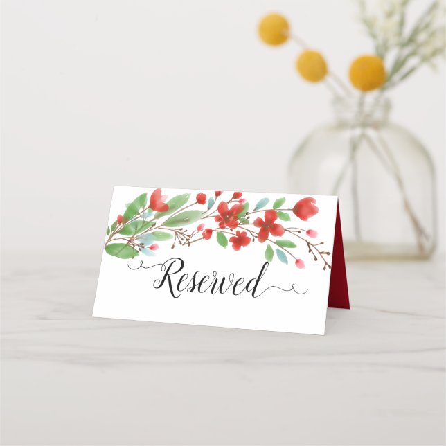 Carte De Placement Aquarelle rouge fleurit Élégant mariage réservé (Devant)