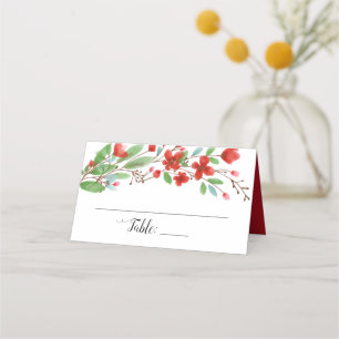 Carte De Placement Aquarelle rouge fleurit un mariage élégant
