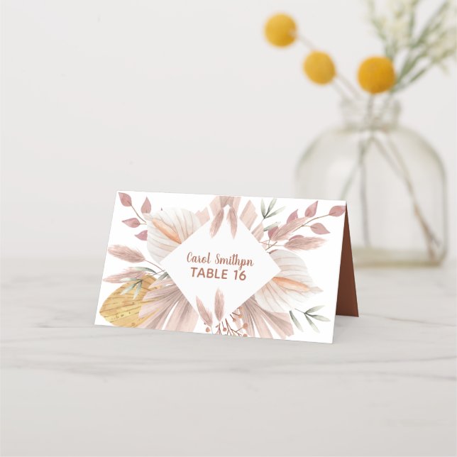 Carte De Placement aquarelle rustique boho herbe de pampas mariage  (Dos)