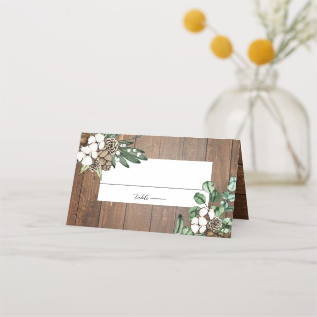 Carte De Placement Aquarelle rustique Floral Mariage d'hiver (Devant)