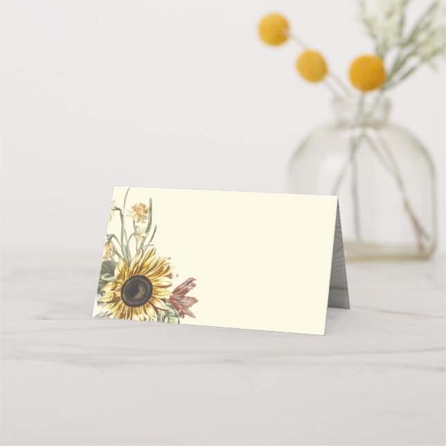Carte De Placement Aquarelle rustique Tournesol floral Botaniques (Devant)