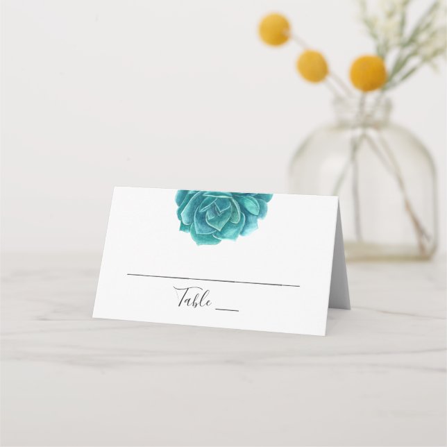 Carte De Placement Aquarelle succulente. mariage turquoise. Botanique (Devant)