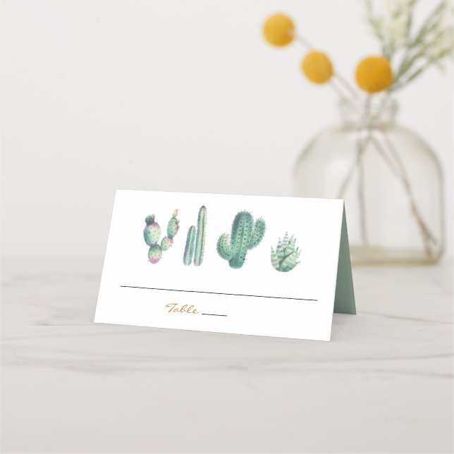 Carte De Placement aquarelle succulents mariage carte place élégant (Devant)