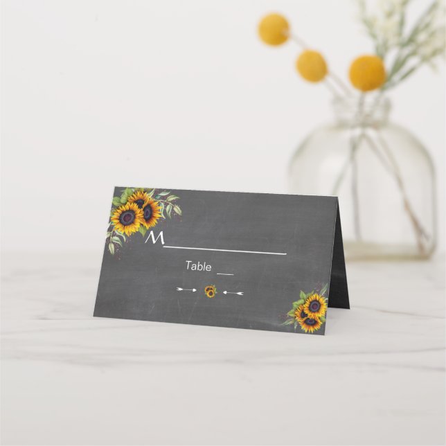 Carte De Placement Aquarelle Sunflower Chalkboard Numéro de tableau (Devant)