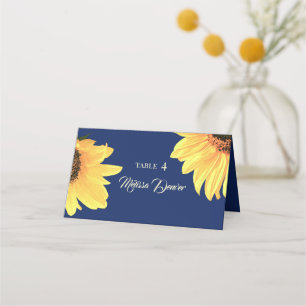 Carte De Placement Aquarelle Sunflowers bleu foncé Mariage