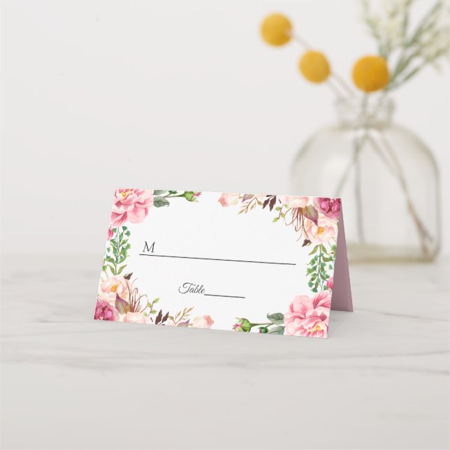 Carte De Placement Aquarelle Tableau Mariage rose pâle (Devant)
