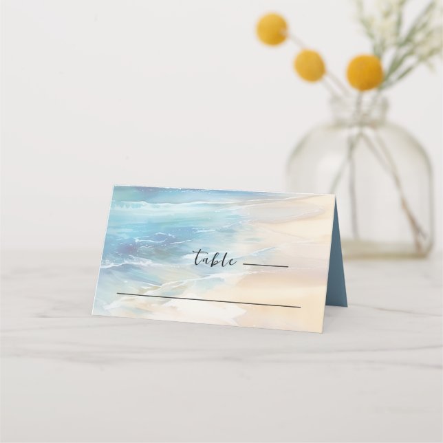 Carte De Placement Aquarelle tendance plage Ocean Christian Mariage (Devant)