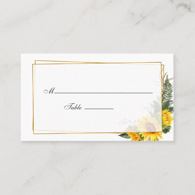 Carte De Placement Aquarelle tournesol Rustique Mariage géométrique (Devant)